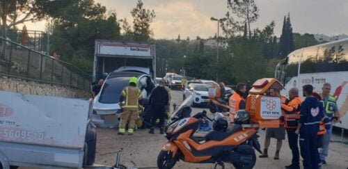 A car collided with a truck - car accident - Maale Adumim