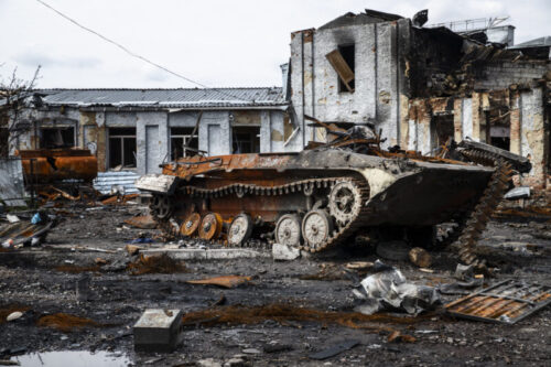 Russia Ukraine war - ruins - tank - bombings - ruins